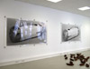 Clara Bausch, exhibition view: summer show, 2008, projektraum4, Mannheim, sculpture on the floor: Jürgen Knubben