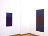 Michael Rouillard, left, Interval, 2007, ballpoint pen / paper / aluminum, 107,7 x 50,8 cm; right, Receiver, 2002 / 2009, oil / aluminum, 179,1 x 79,7 cm